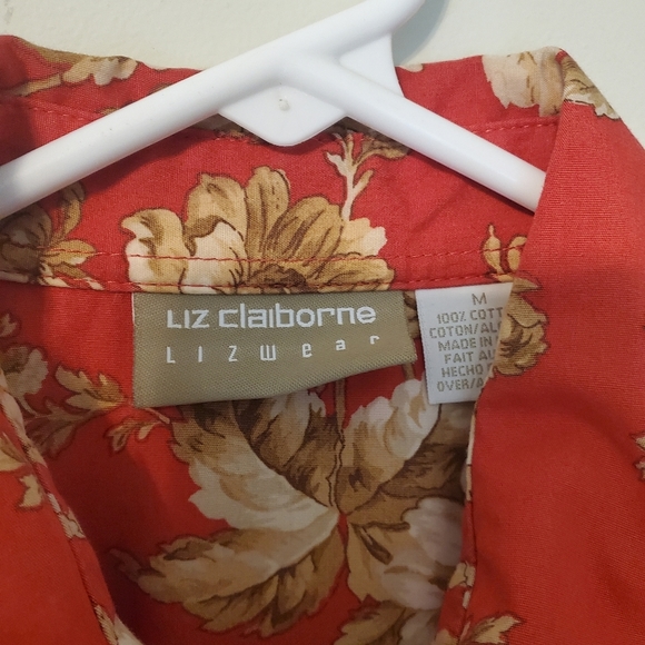 Liz Claiborne Floral Flower Button Down Shirt Sz Med - Picture 2 of 5